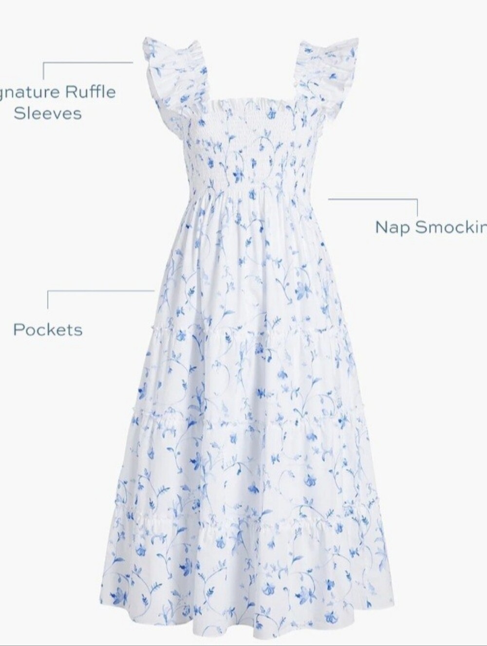 Hill House Blue Floral Ellie Nap Dress Size Medium Cottagecore Feminie Smocked - Picture 3 of 11